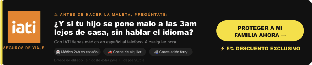 Banner del seguro de viaje IATI con 5% de descuento exclusivo para familias que viajan con niños
