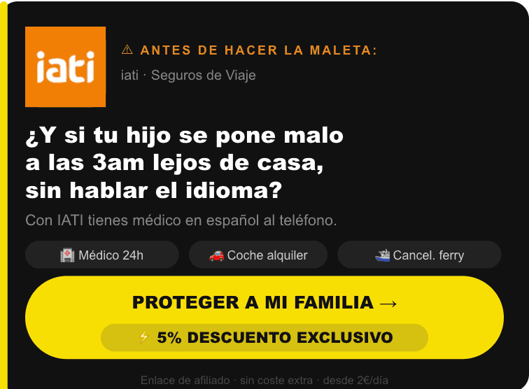 Banner del seguro de viaje IATI con 5% de descuento exclusivo para familias que viajan con niños