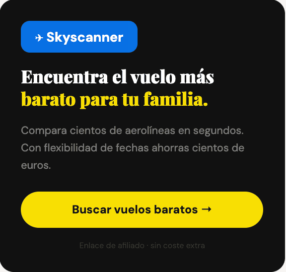 Banner de skyscanner para viajar en familia