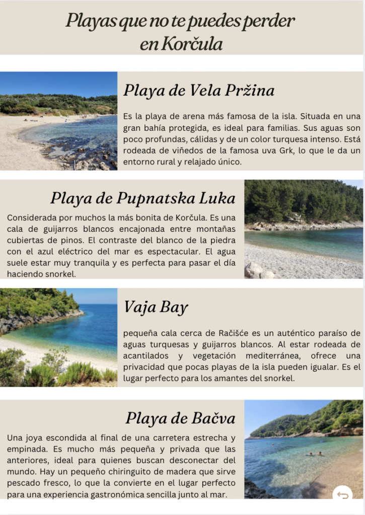 alt="Página de mejores playas de Korčula con fotos y descripción de cada cala para familias"