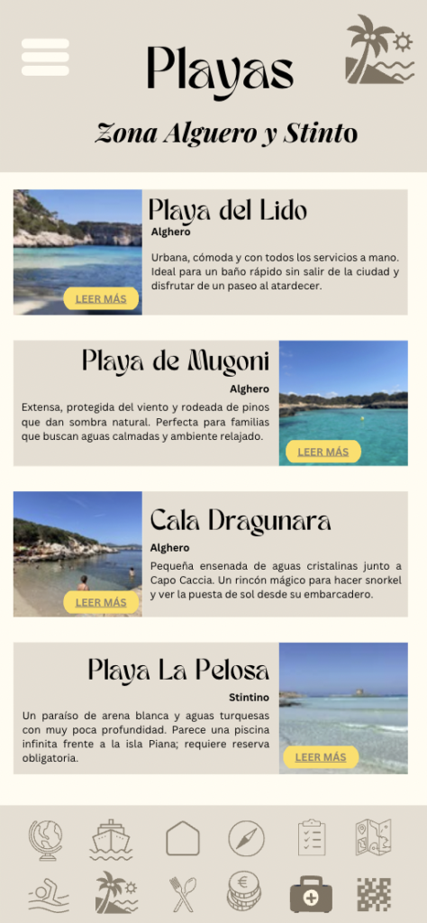 alt="Página de mejores playas de Alghero y Stintino en Cerdeña con fotos y descripción para familias"